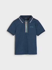 Marineblau - Paul Smith Junior Boys Short Sleeve Artist Quarter Zip Polo Shirt - Bild 4 von 7