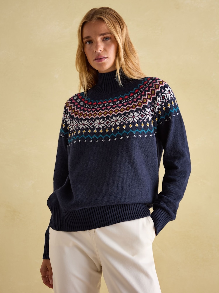 Joules Alba Navy Fairisle Pattern Jumper - Image 1 of 7 Joules Alba Navy Fairisle Pattern Jumper - Image 1 of 7