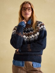 Joules Lowry Navy/Camel Fairisle Pattern Jumper - Image 3 of 7