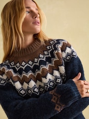 Joules Lowry Navy/Camel Fairisle Pattern Jumper - Image 5 of 7