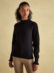 Joules Edith Black Frill Neck Jumper - Image 1 of 6