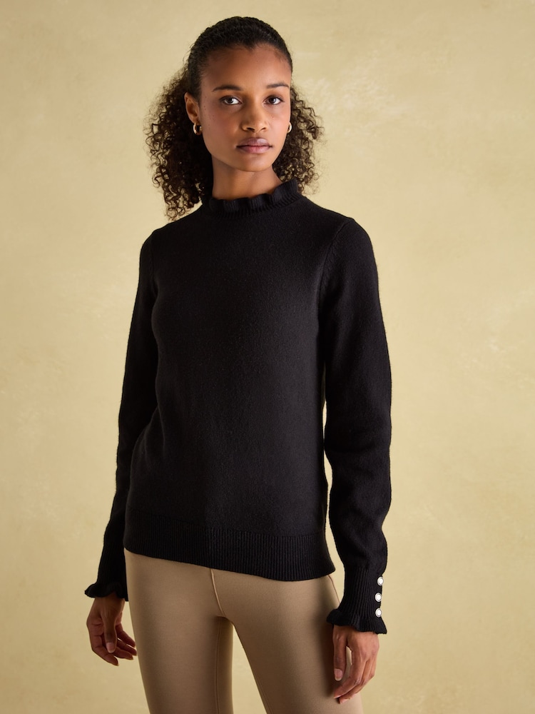 Joules Edith Black Frill Neck Jumper - Image 1 of 6