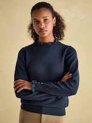 Joules Edith Navy Frill Neck Jumper - Image 1 of 6