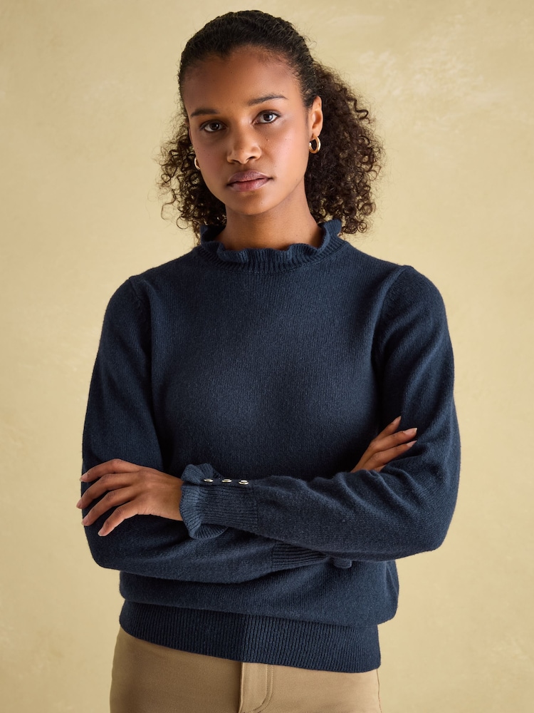 Joules Edith Navy Frill Neck Jumper - Image 1 of 6