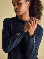 Joules Edith Navy Frill Neck Jumper - Image 4 of 6
