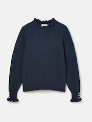 Joules Edith Navy Frill Neck Jumper - Image 6 of 6