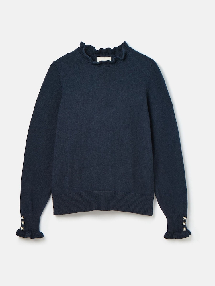 Joules Edith Navy Frill Neck Jumper - Image 6 of 6