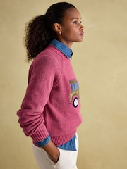 Joules Rutland Pink Applique Knitted Jumper - Image 6 of 10