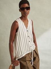 Reiss Ivory/Grey Francie Striped Drawstring Hem Waistcoat - Image 1 of 6