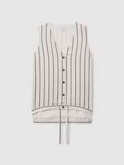 Reiss Ivory/Grey Francie Striped Drawstring Hem Waistcoat - Image 2 of 6