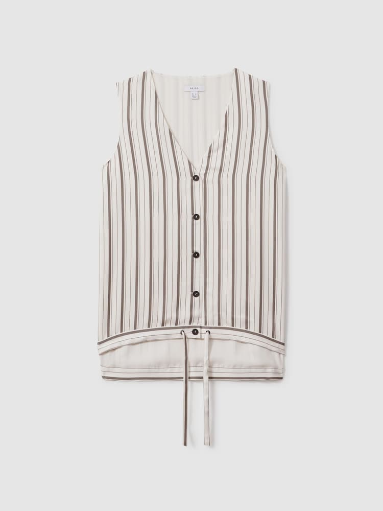 Reiss Ivory/Grey Francie Striped Drawstring Hem Waistcoat - Image 2 of 6