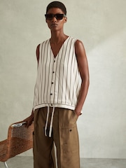 Reiss Ivory/Grey Francie Striped Drawstring Hem Waistcoat - Image 4 of 6