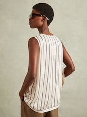 Reiss Ivory/Grey Francie Striped Drawstring Hem Waistcoat - Image 5 of 6