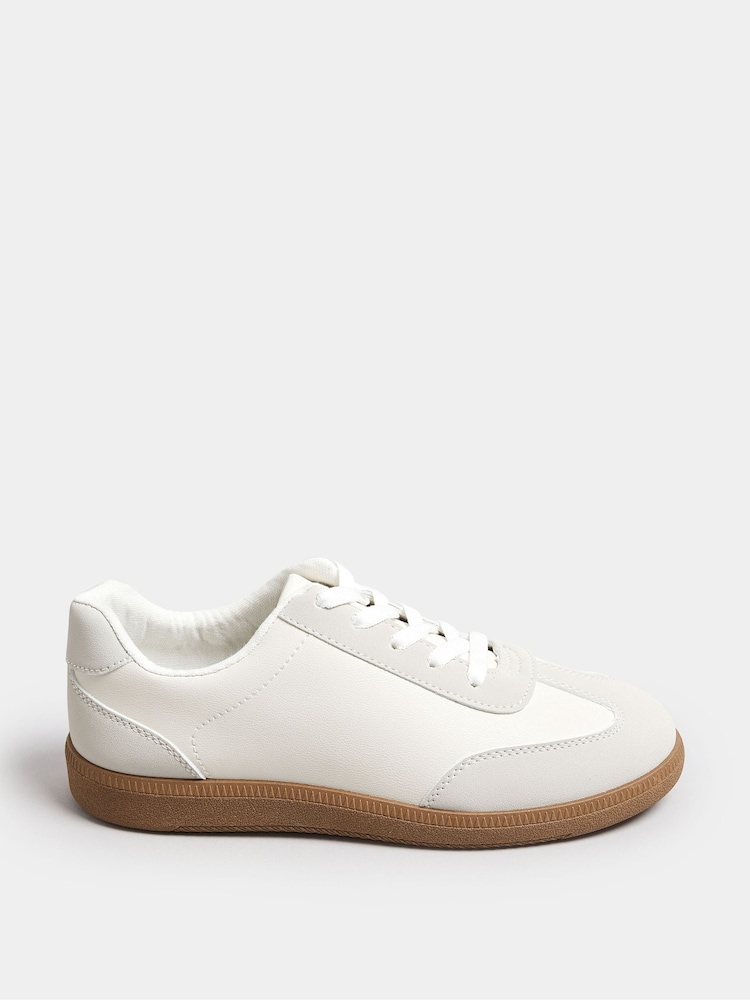 Yours Curve White Extra Wide Fit Retro Trainers Gum Sole - Image 1 of 5