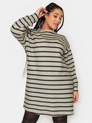 Yours Curve Cream Soft Touch Striped Jumper Dress - Image 1 of 4