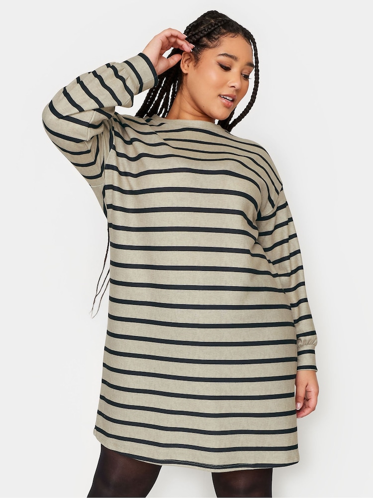 Yours Curve Cream Soft Touch Striped Jumper Dress - Image 1 of 4