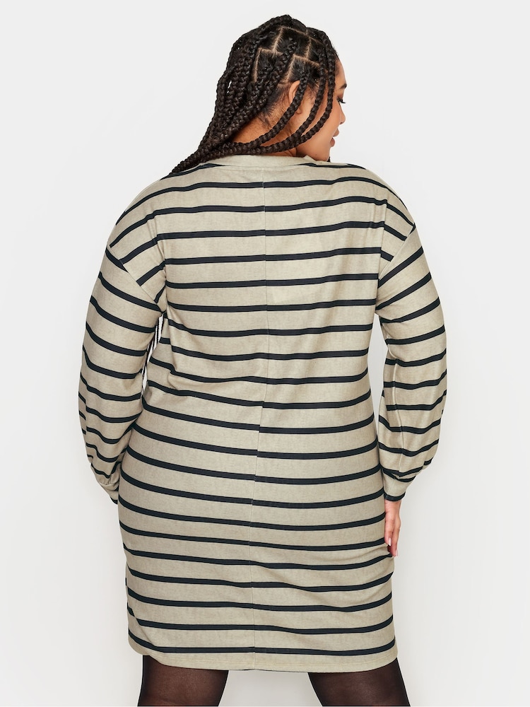Yours Curve Cream Soft Touch Striped Jumper Dress - Image 2 of 4