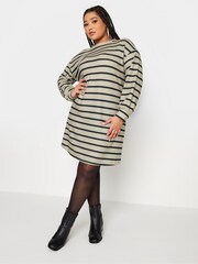 Yours Curve Cream Soft Touch Striped Jumper Dress - Image 3 of 4