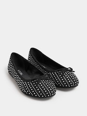 Yours Curve Black Extra-Wide Fit Sparkle Ballet Shoes - Image 1 of 4