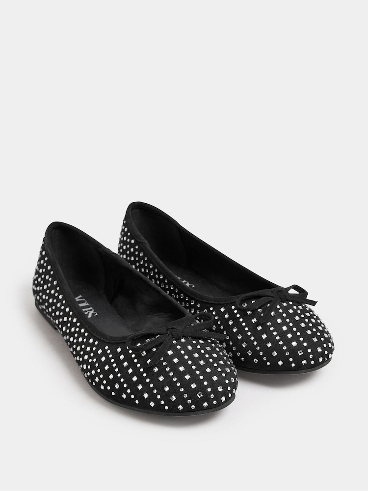 Yours Curve Black Extra-Wide Fit Sparkle Ballet Shoes - Image 1 of 4