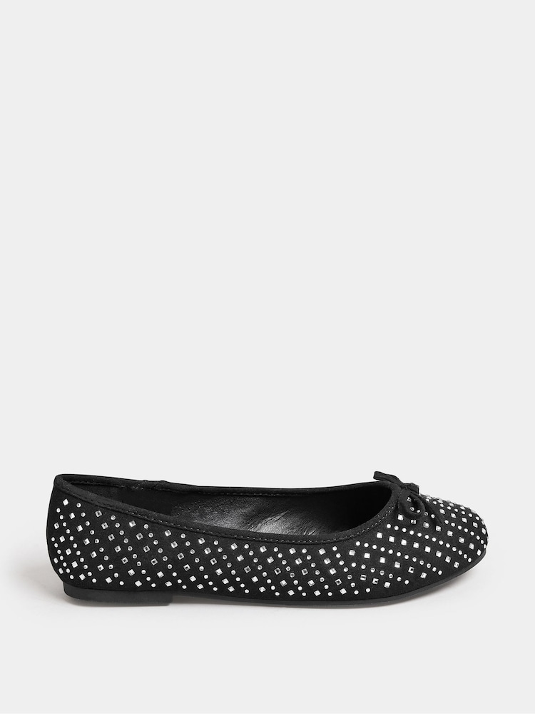 Yours Curve Black Extra-Wide Fit Sparkle Ballet Shoes - Image 2 of 4