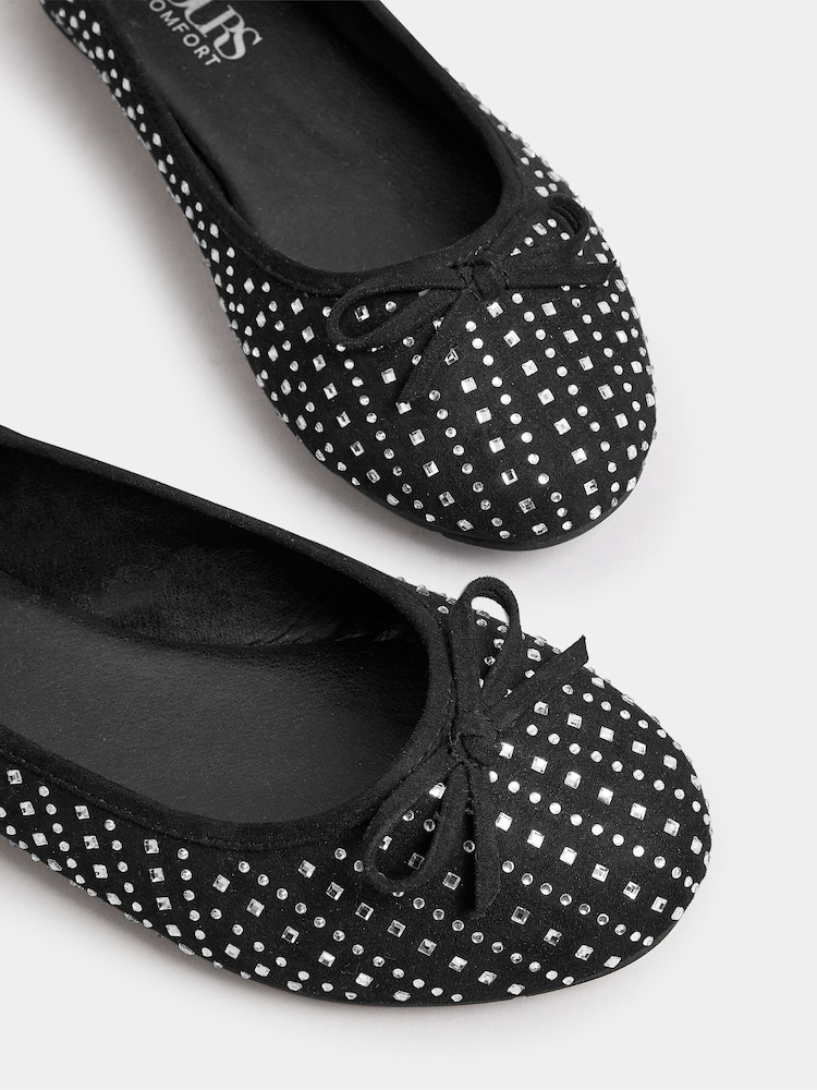 Yours Curve Black Extra-Wide Fit Sparkle Ballet Shoes - Image 4 of 4