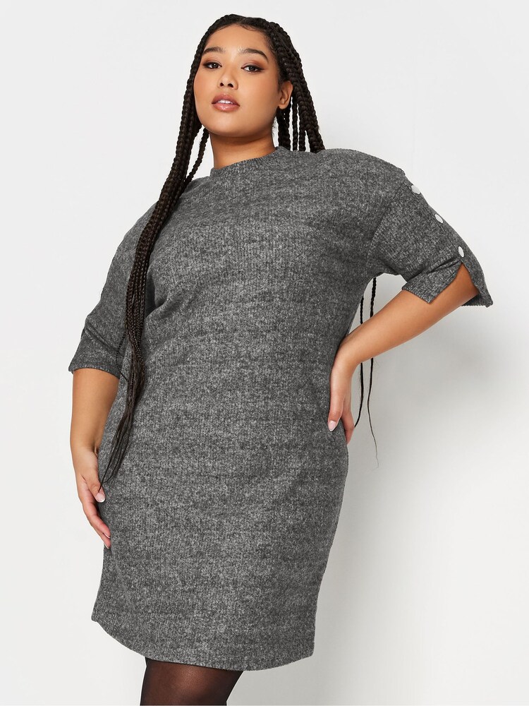 Yours Curve Grey Soft Touch Button Detailed Dress - Image 1 of 4