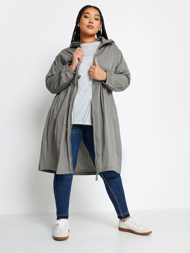 Yours Curve Grey Lightweight Longline Parka Jacket - Image 1 of 5
