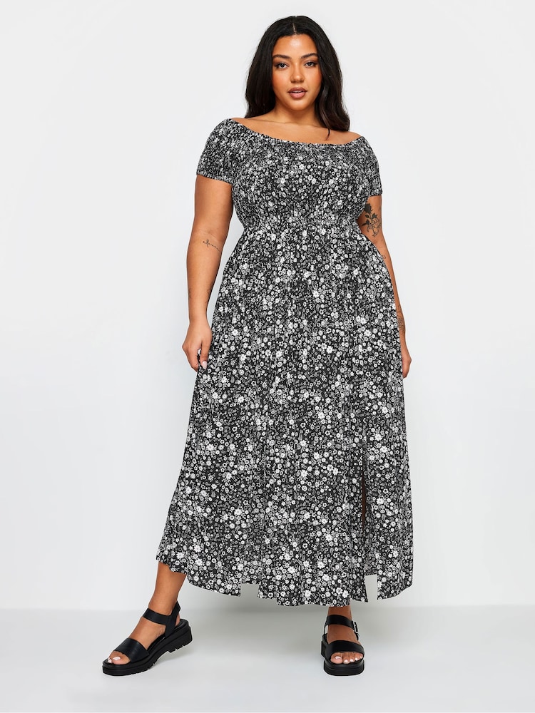 Schwarz - Yours Curve Ditsy Blumendruck Gerafftes Bardot-Maxikleid - Bild 1 von 5 Schwarz - Yours Curve Ditsy Blumendruck Gerafftes Bardot-Maxikleid - Bild 1 von 5