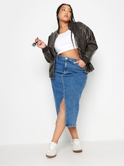 Yours Curve Black Washed PU Bomber Jacket - Image 3 of 5