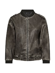 Yours Curve Black Washed PU Bomber Jacket - Image 5 of 5