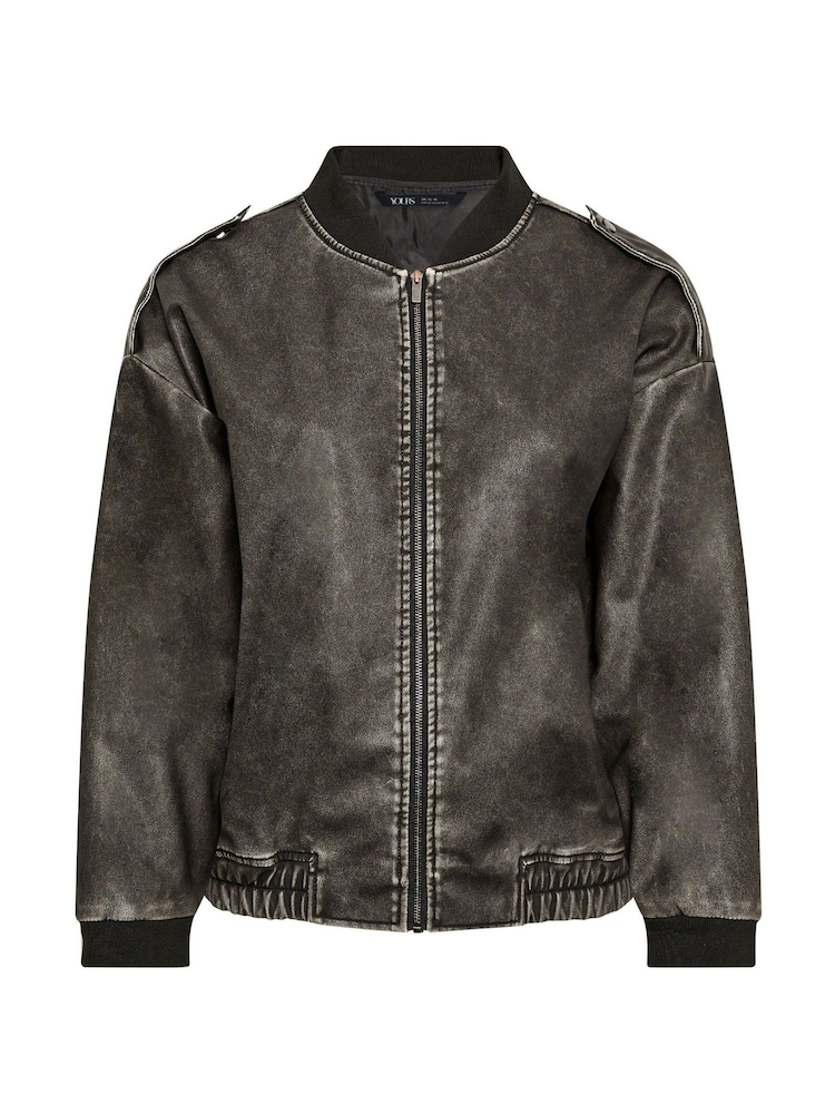 Yours Curve Black Washed PU Bomber Jacket - Image 5 of 5