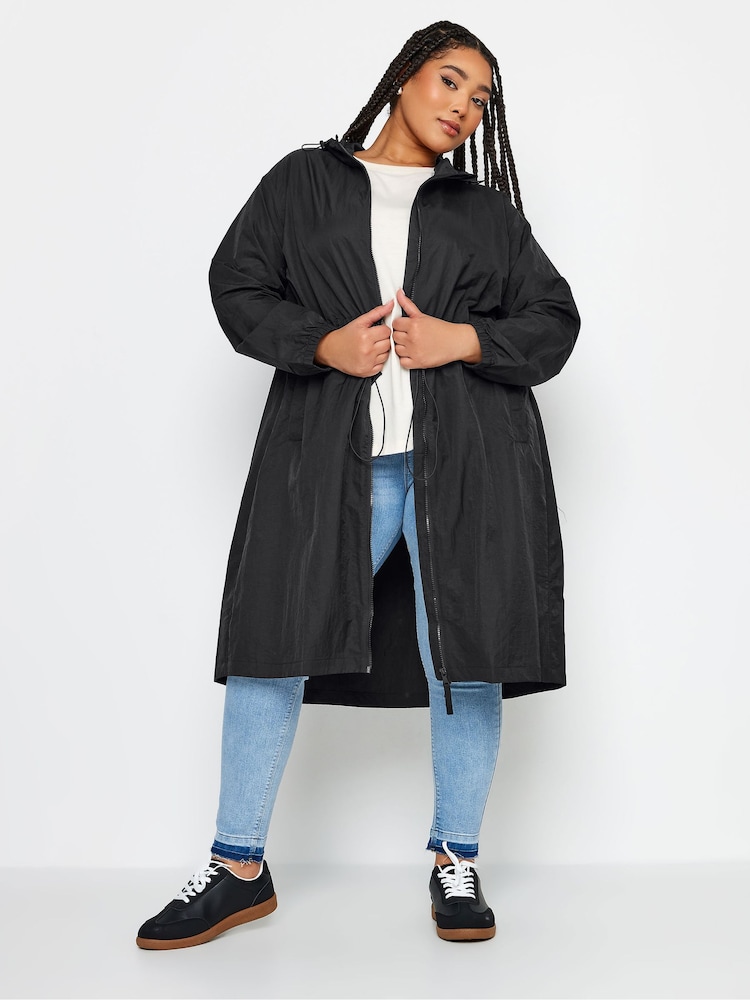 Yours Curve Black Lightweight Longline Parka Jacket - Image 2 of 5