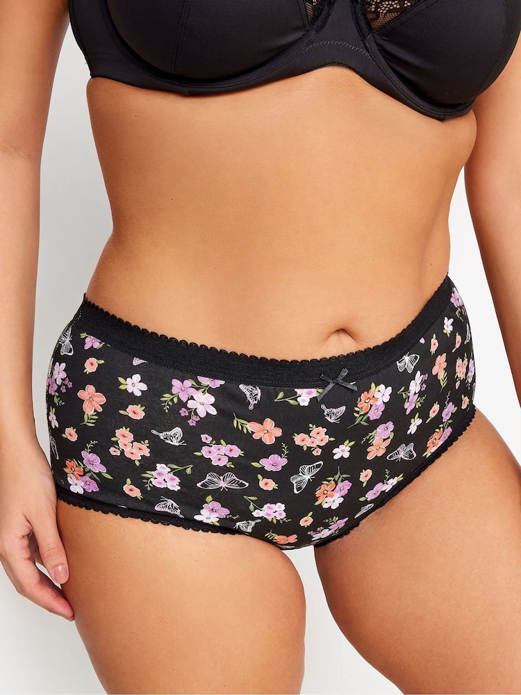 Yours Curve Pink 100% Cotton Butterfly Design High Waisted Full Briefs 5 Pack - Image 2 of 2 Yours Curve Pink 100% Cotton Butterfly Design High Waisted Full Briefs 5 Pack - Image 2 of 2