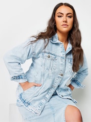 Yours Curve Blue Washed Oversized Denim Jacket - Image 1 of 5