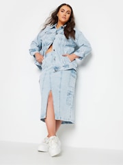 Yours Curve Blue Washed Oversized Denim Jacket - Image 4 of 5