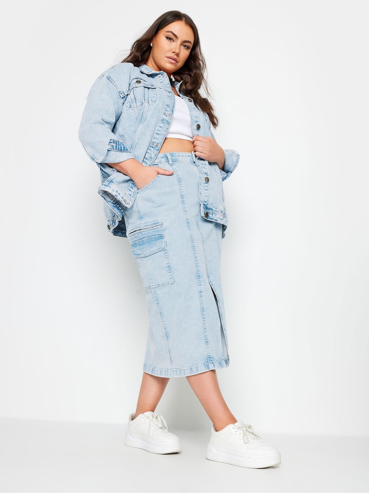 Yours Curve Blue Washed Oversized Denim Jacket - Image 5 of 5