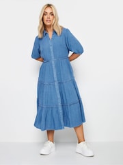 Yours Curve Blue Midi Shirt Dress - Image 1 of 4