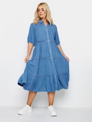 Yours Curve Blue Midi Shirt Dress - Image 2 of 4