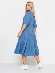 Yours Curve Blue Midi Shirt Dress - Image 3 of 4
