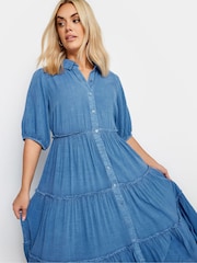 Yours Curve Blue Midi Shirt Dress - Image 4 of 4