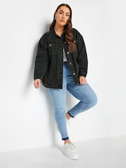 Yours Curve Black Washed Oversized 100% Cotton Denim Jacket - Image 2 of 4