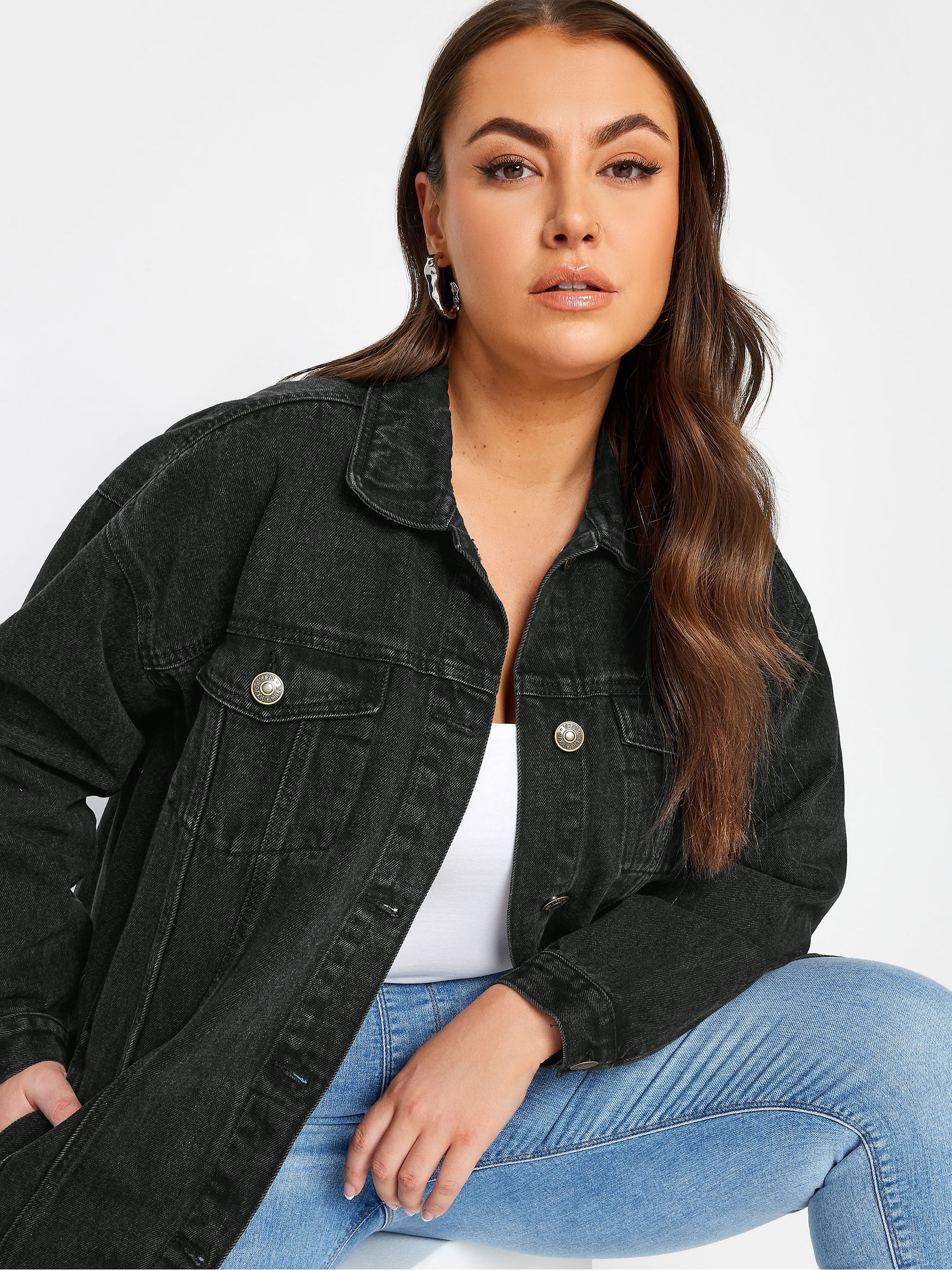 Buy Yours Curve Black Washed Oversized 100% Cotton Denim