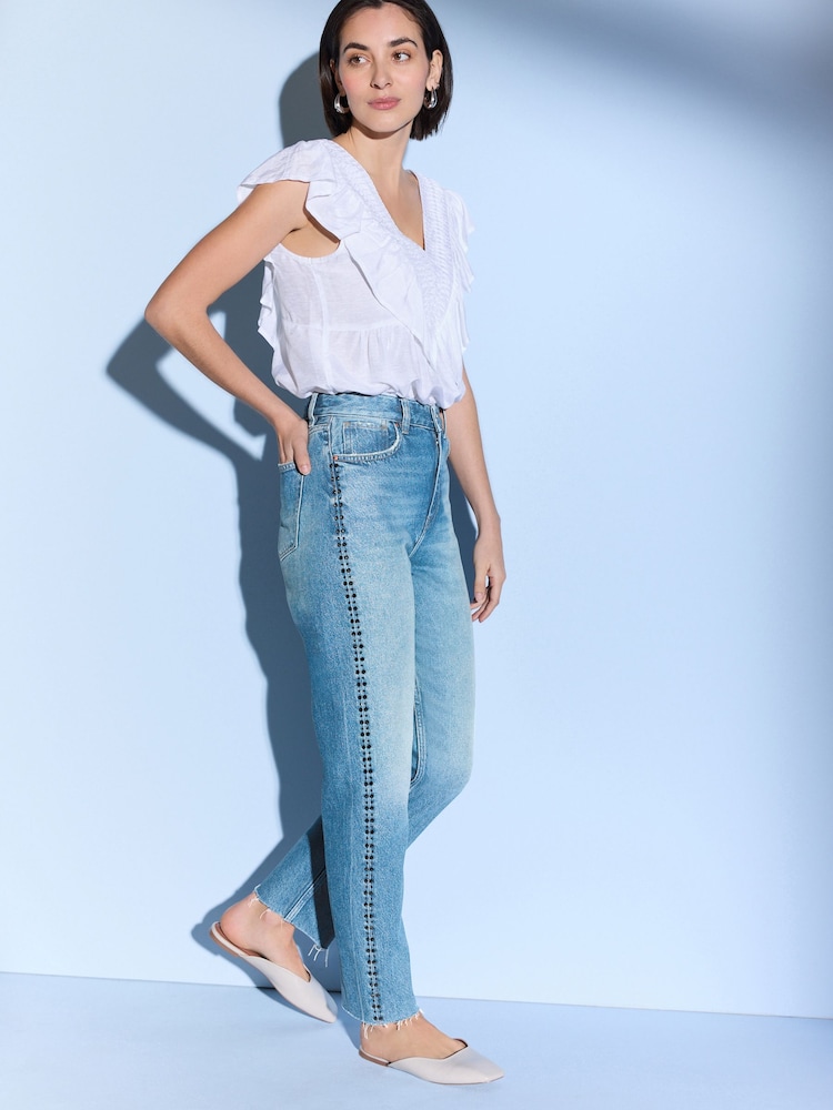 Mid Blue Embellished Column Jeans - Image 1 of 6