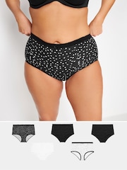 Yours Curve Black 100% Cotton Butterfly Design High Waisted Full Briefs 5 Pack - Image 1 of 2