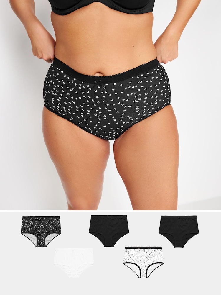 Yours Curve Black 100% Cotton Butterfly Design High Waisted Full Briefs 5 Pack - Image 1 of 2 Yours Curve Black 100% Cotton Butterfly Design High Waisted Full Briefs 5 Pack - Image 1 of 2