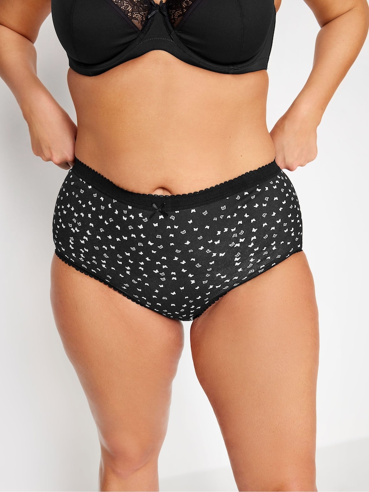 Yours Curve Black 100% Cotton Butterfly Design High Waisted Full Briefs 5 Pack - Image 2 of 2 Yours Curve Black 100% Cotton Butterfly Design High Waisted Full Briefs 5 Pack - Image 2 of 2