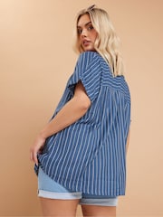 Yours Curve Blue Stripe Notchneck Blouse - Image 3 of 5