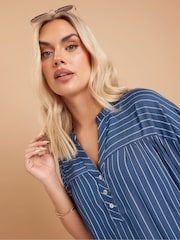 Yours Curve Blue Stripe Notchneck Blouse - Image 4 of 5