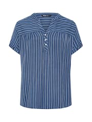 Yours Curve Blue Stripe Notchneck Blouse - Image 5 of 5